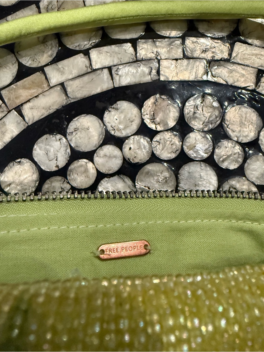 NWT Free People Lime/Green Bailey Beaded Barrel Bag - Picture 3 of 6